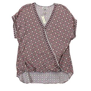 Max Studio NWT geometric faux wrap blouson sleeveless shirt tail top womens sz L